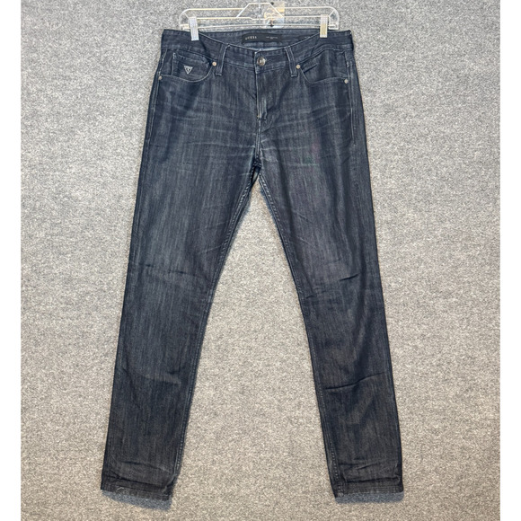 Guess Jeans Mens 33x33 Blue Slim Tapered Medium Wash Casual Pants - Picture 1 of 13